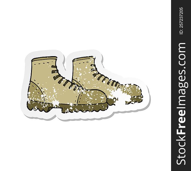 retro distressed sticker of a cartoon walking boots