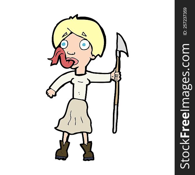 Cartoon Woman With Spear Sticking Out Tongue