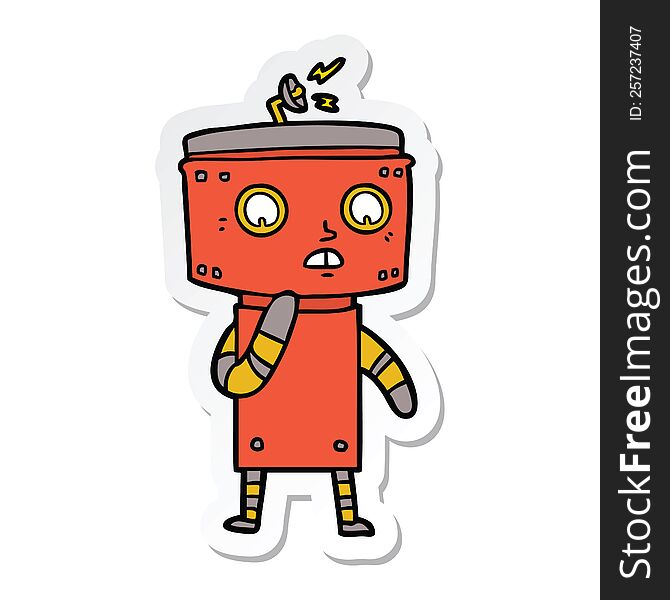 Sticker Of A Uncertain Cartoon Robot