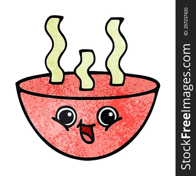 retro grunge texture cartoon bowl of hot soup