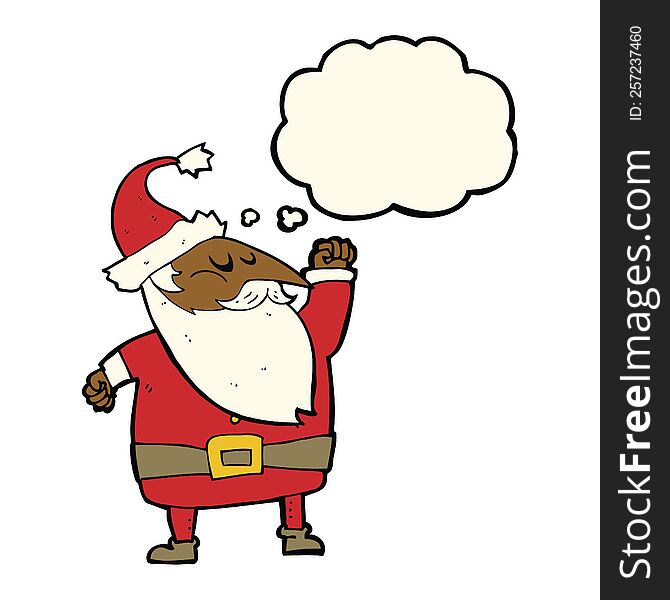 Cartoon Santa Claus Punching Air With Thought Bubble