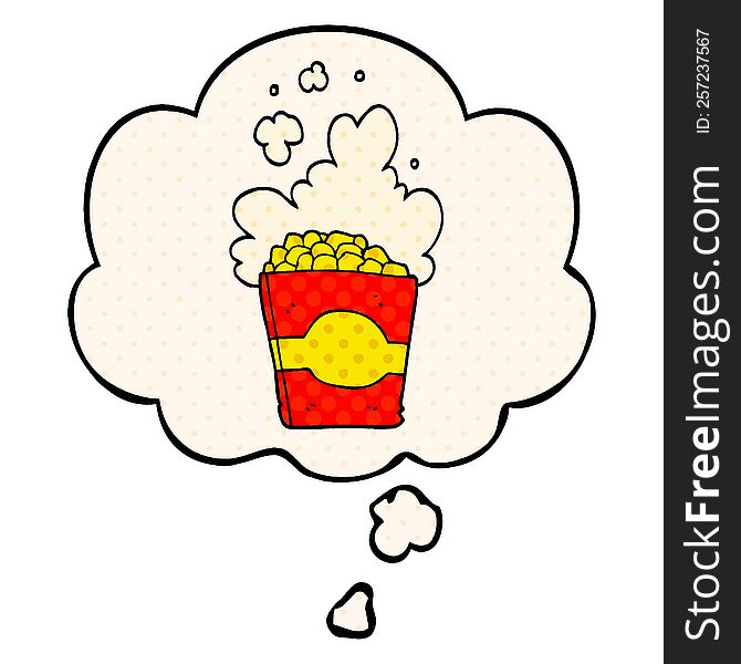 cartoon popcorn and thought bubble in comic book style