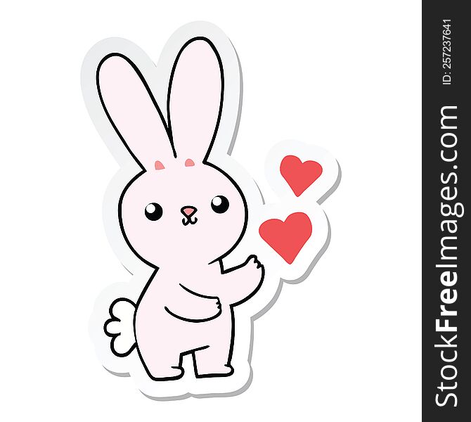 sticker of a cute cartoon rabbit with love hearts