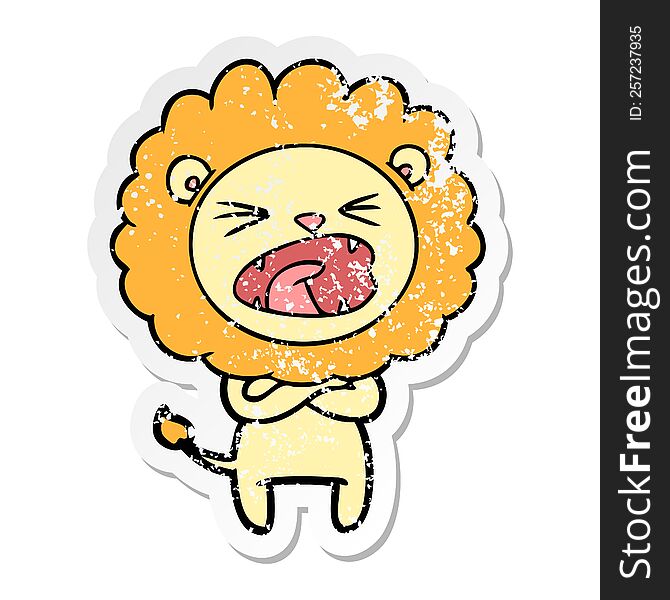 Distressed Sticker Of A Cartoon Angry Lion