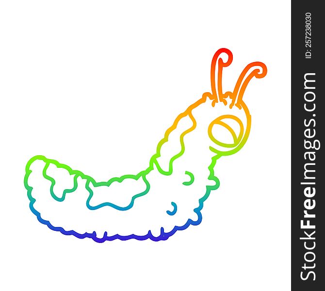 rainbow gradient line drawing of a funny cartoon caterpillar