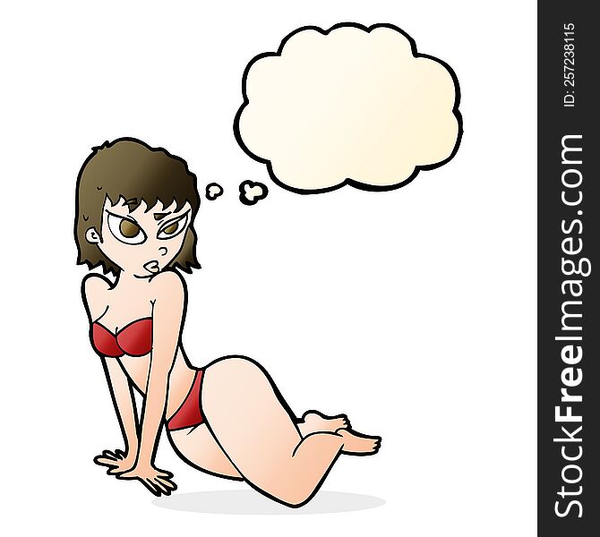 cartoon sexy woman in underwear with thought bubble