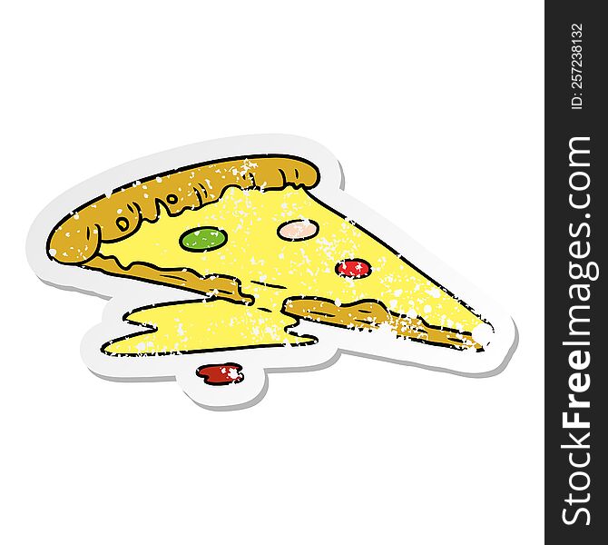 Distressed Sticker Cartoon Doodle Of A Slice Of Pizza