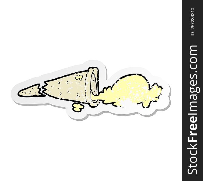 Distressed Sticker Of A Cartoon Dropped Ice Cream