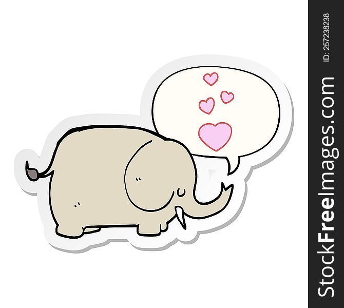 cute cartoon elephant with love hearts with speech bubble sticker. cute cartoon elephant with love hearts with speech bubble sticker