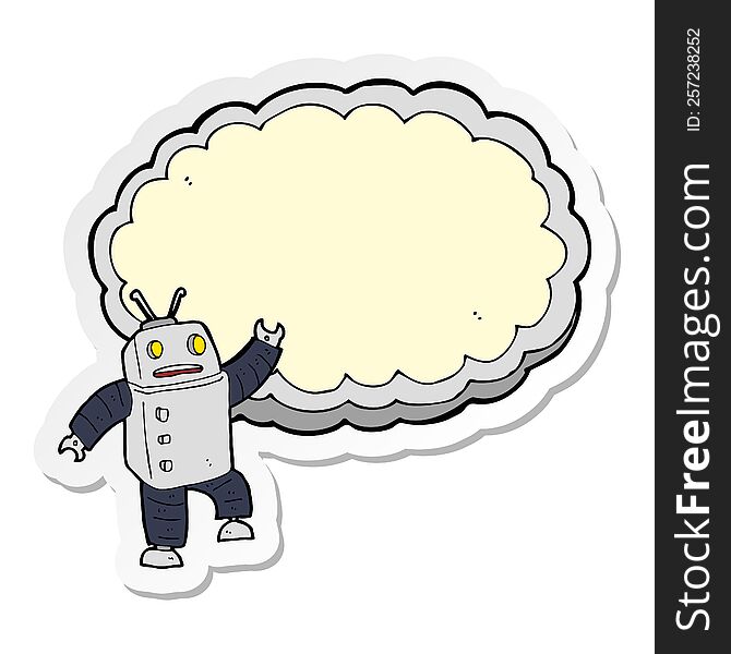 sticker of a cartoon robot with space for text cloud