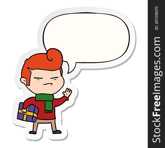 Cartoon Cool Guy And Fashion Hair Cut And Speech Bubble Sticker