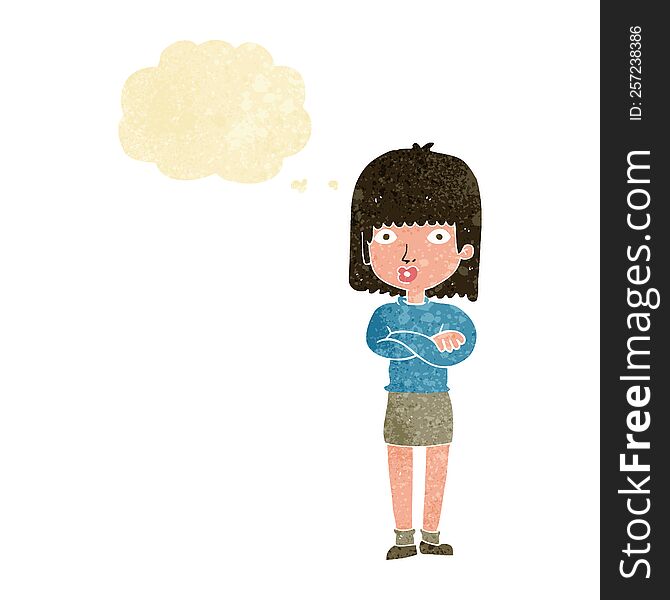 cartoon impatient woman with thought bubble