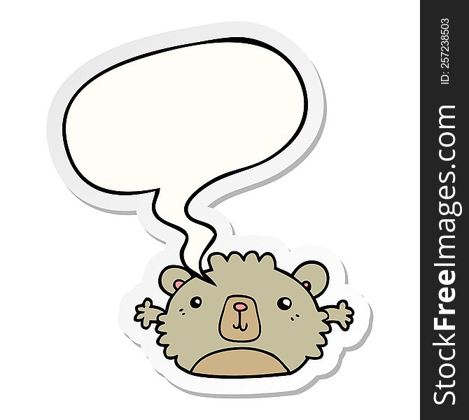 Funny Cartoon Bear And Speech Bubble Sticker
