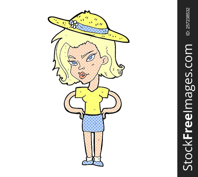 cartoon woman in summer hat