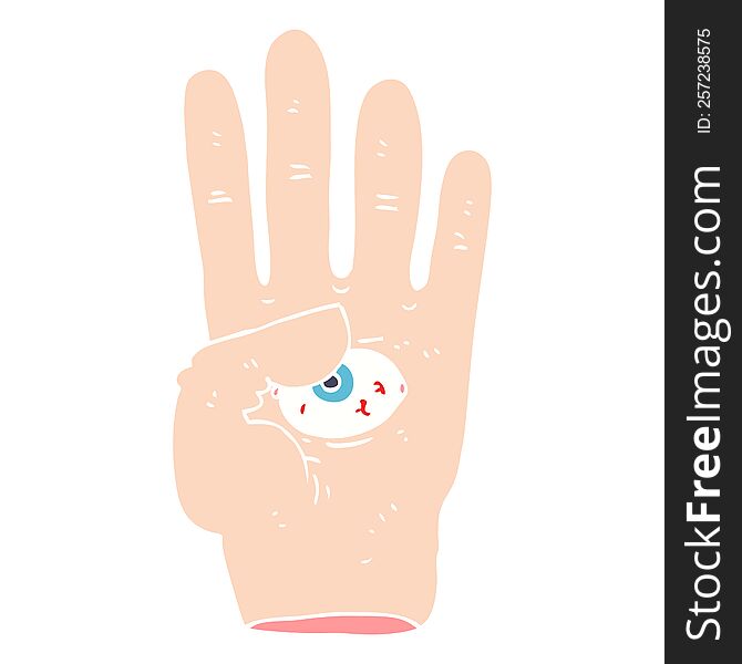 Flat Color Illustration Of A Cartoon Spooky Hand With Eyeball