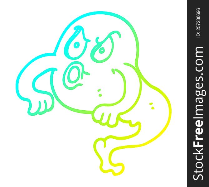 Cold Gradient Line Drawing Cartoon Angry Ghost