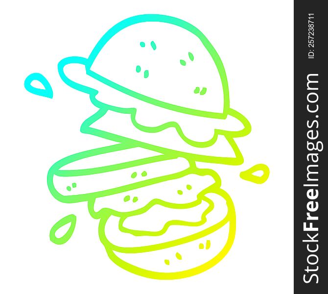 cold gradient line drawing of a cartoon burger