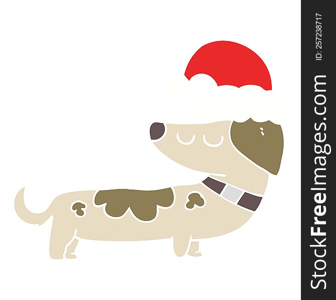 Flat Color Style Cartoon Dog Wearing Christmas Hat