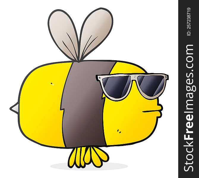 freehand drawn cartoon bee wearing sunglasses