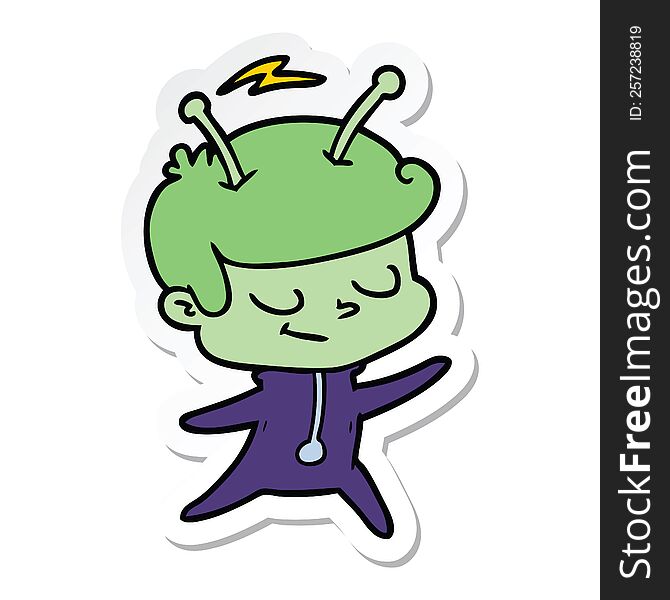 Sticker Of A Friendly Cartoon Spaceman Dancing