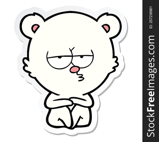 sticker of a bored polar bear sitting cartoon