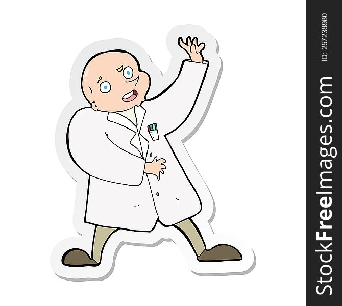 Sticker Of A Cartoon Mad Scientist