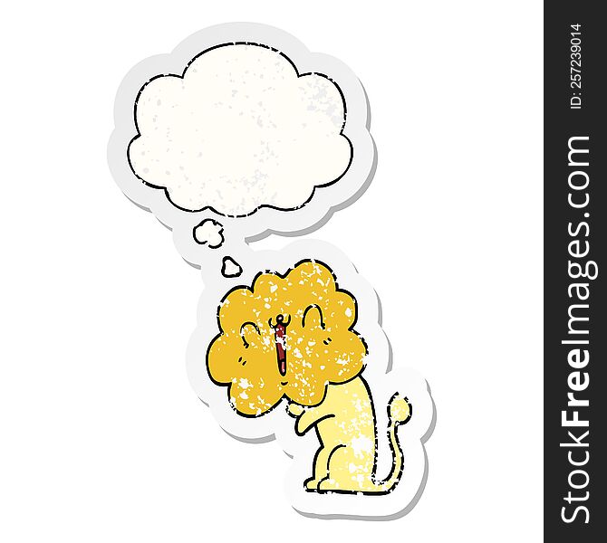 Cute Cartoon Lion And Thought Bubble As A Distressed Worn Sticker