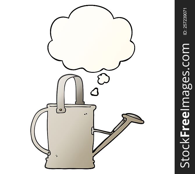 cartoon watering can with thought bubble in smooth gradient style