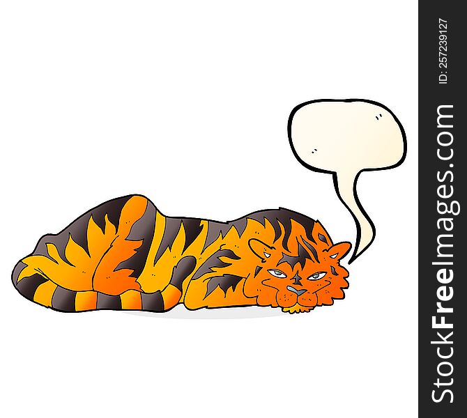 cartoon resting tiger with speech bubble