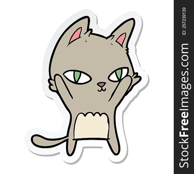 Sticker Of A Cartoon Cat Staring