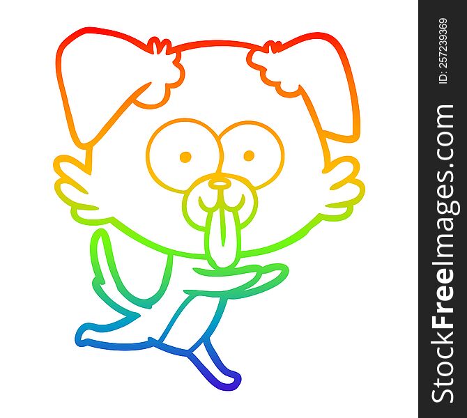 Rainbow Gradient Line Drawing Cartoon Running Dog With Tongue Sticking Out