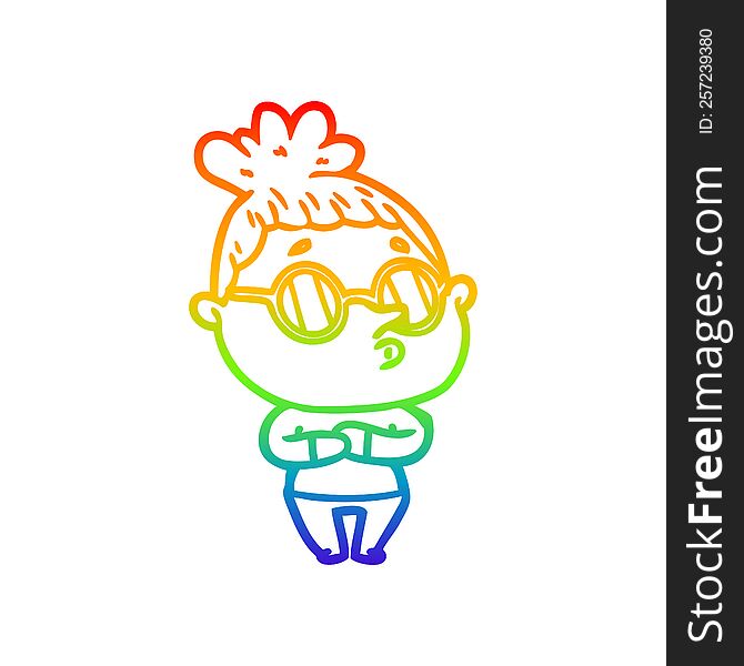 rainbow gradient line drawing of a cartoon woman wearing sunglasses