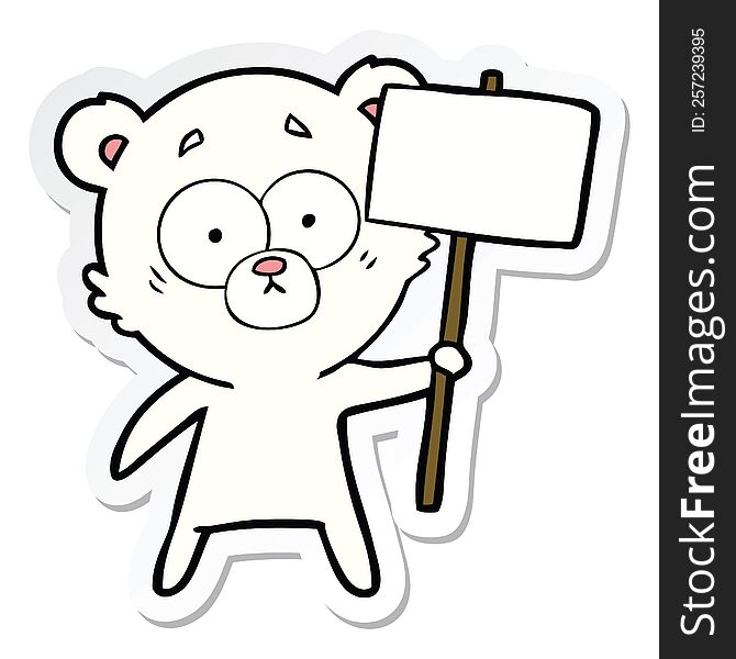 Sticker Of A Nervous Polar Bear Cartoon With Protest Sign