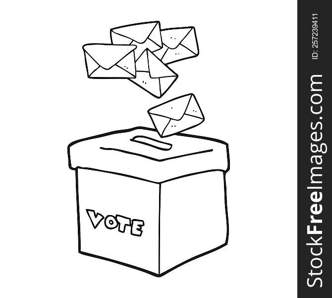 freehand drawn black and white cartoon ballot box