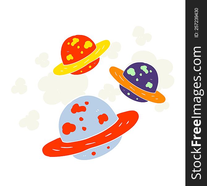 Flat Color Illustration Of A Cartoon Planets