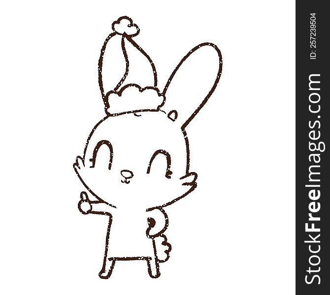 Christmas Rabbit Charcoal Drawing