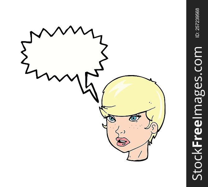 cartoon pretty female face with speech bubble