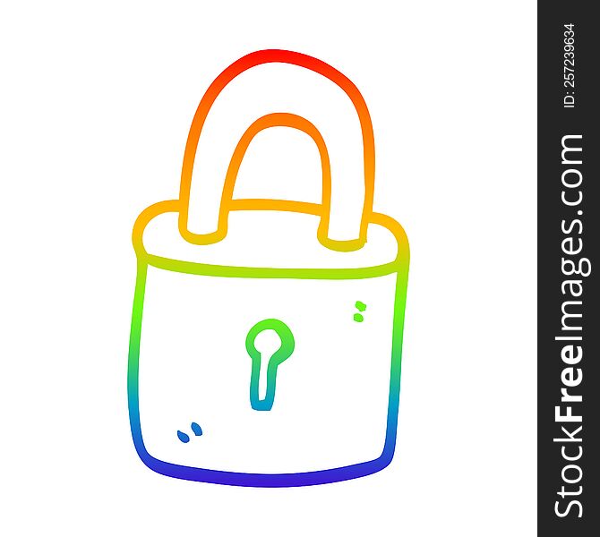 rainbow gradient line drawing of a cartoon locked padlock