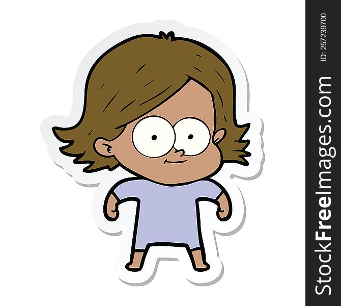 Sticker Of A Happy Cartoon Girl