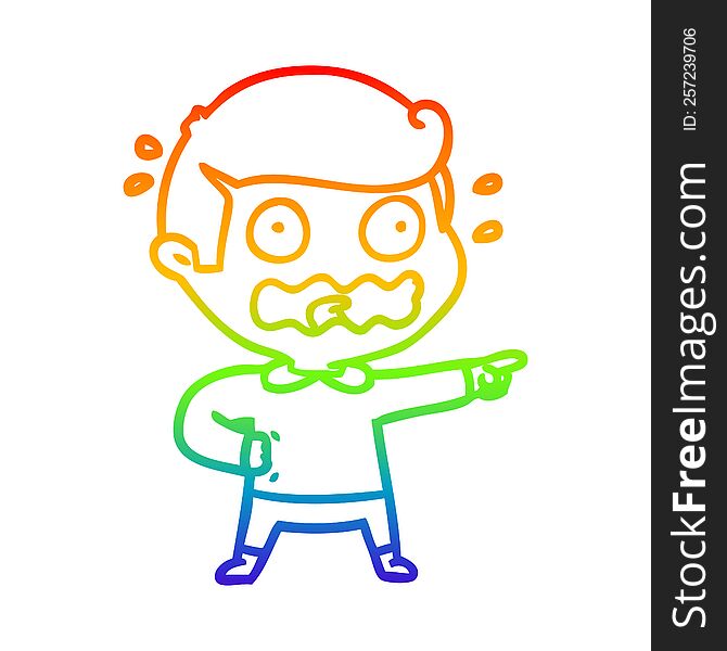 rainbow gradient line drawing of a cartoon stressed out pointing