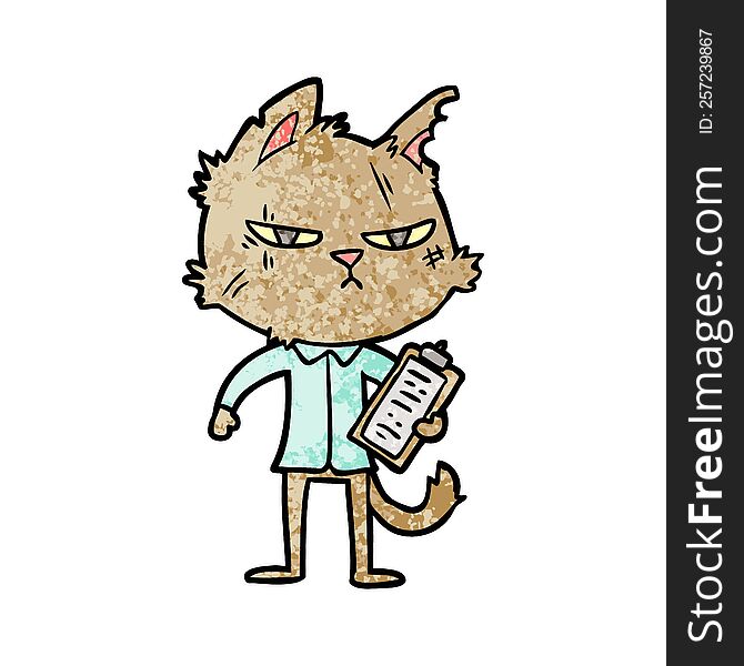 tough cartoon cat with clipboard. tough cartoon cat with clipboard