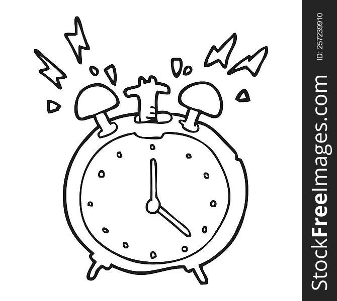 freehand drawn black and white cartoon ringing alarm clock