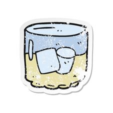 Retro Distressed Sticker Of A Cartoon Whiskey And Ice Stock Photo Retro Distressed Sticker Of A Cartoon Whiskey And Ice Stock Photo