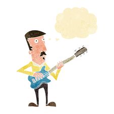 Cartoon Man Playing Electric Guitar With Thought Bubble Stock Photography