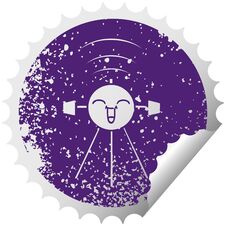 Distressed Circular Peeling Sticker Symbol Satellite Stock Image
