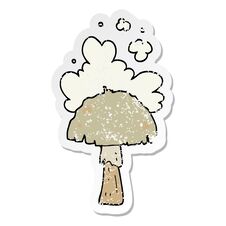 Free Distressed Sticker Of A Cartoon Mushroom With Spore Cloud Stock Image - 257245591