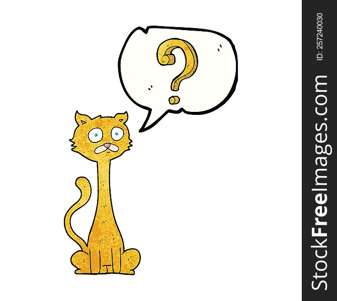 freehand speech bubble textured cartoon curious cat