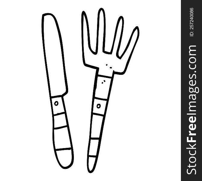 line drawing cartoon knife and fork