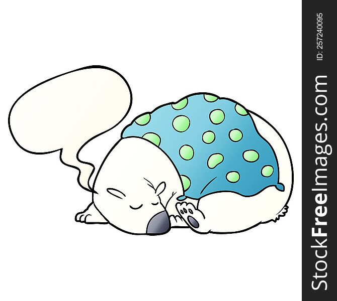 Cartoon Polar Bear Sleeping And Speech Bubble In Smooth Gradient Style