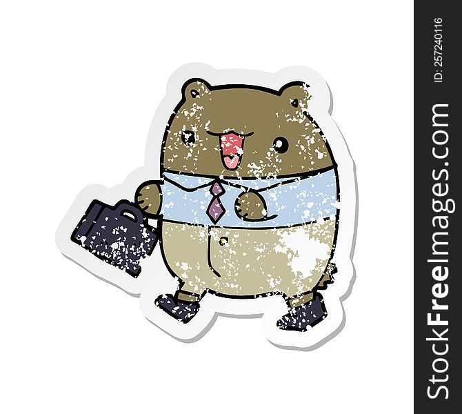 Distressed Sticker Of A Cute Cartoon Business Bear